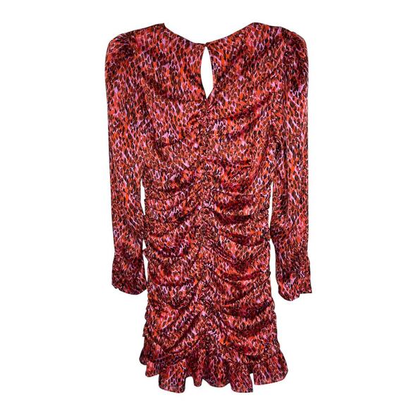 En Saison Razzalind Mini Dress size M NWT Ruched Raspberry Leopard Long sleeve - Picture 9 of 11